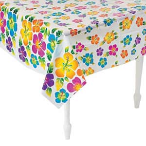 Fun Express Hibiscus Print Plastic Tablecloth (1 Piece) Luau & Tropical Party Supplies, 53" x 73" for $10