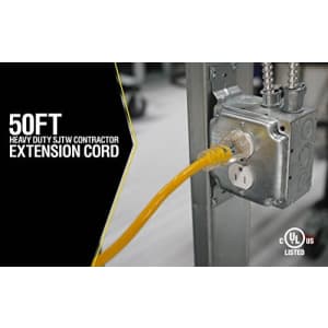 Yellow Jacket 2884 12/3 Heavy-Duty 15-Amp SJTW Contractor Extension Cord with Lighted Ends, Ideal for $50