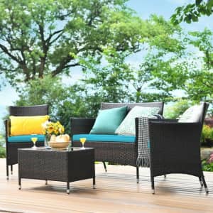 Gymax 4-Piece Patio Rattan Conversation Furniture Set for $200
