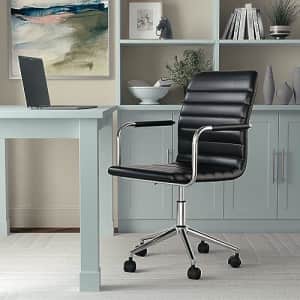 Martha Stewart Taytum Swivel Task Chair with Armrests for Home Office in Black Faux Leather with for $135