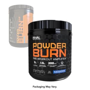 Rivalus Powder Burn 2.0 Pre Workout Supplement, Blue Raspberry, 0.89 Pounds for $18