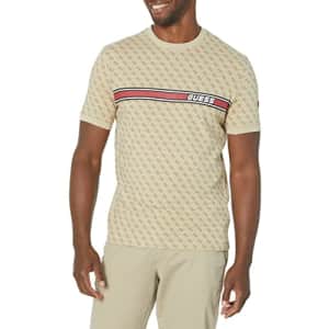 GUESS Men's Jamey T-Shirt, 4G AOP Beige Blanco, Extra Small for $19