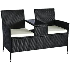 Outsunny Outdoor Patio Loveseat Conversation Furniture Set, Cushions & Built-in Coffee Table, Small for $130