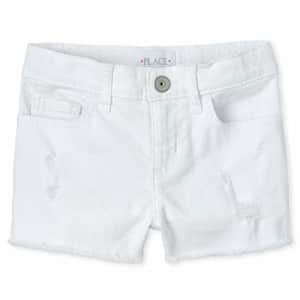 The Children's Place Girls' Distressed Denim Shortie Shorts White 12 for $24