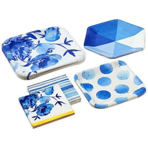 Hallmark Blue Floral Party Supplies (16 Square Dinner Plates, 8 Square Dessert Plates, 8 Hexagonal for $9