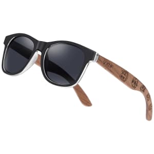 VXUF Men's Wooden Polycarbonate Polarized Sunglasses for $9