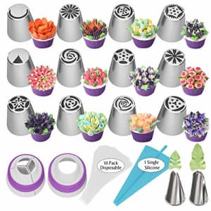 Ouddy Russian Piping Tips 27pcs Baking Supplies Set Cake Decorating Tips for Cupcake Cookies Birthday for $9
