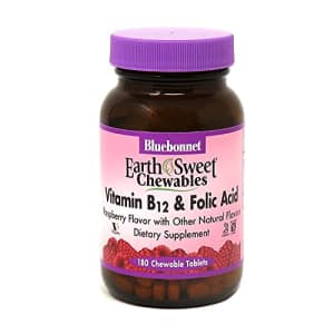 BlueBonnet Nutrition Earth Sweet Vitamin B12 & Folic Acid Chewable Tablets, Cream Raspberry 180 for $19
