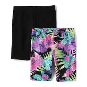 The Children's Place Girls' Bike Shorts, Black Floral 2-Pack for $6