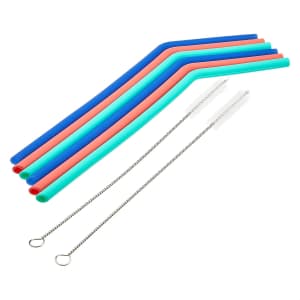 AmazonCommercial Silicone Straw 6-Pack w/ 2 Cleaning Brushes for $4