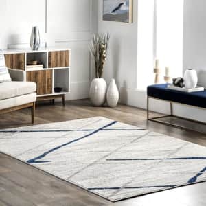 nuLOOM 4x6 Thigpen Contemporary Area Rug, Blue Grey, Abstract Lines, Non-Slip Backing, Stain for $50 nuLOOM 4x6 Thigpen Contemporary Area Rug, Blue Grey, Abstract Lines, Non-Slip Backing, Stain for $50