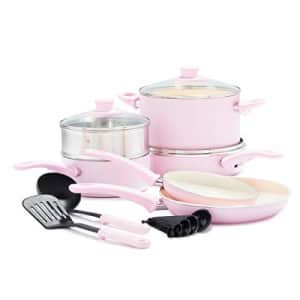 GreenLife Soft Grip Healthy Ceramic Nonstick Pink Cookware Pots and Pans Set, 12-Piece for $82