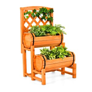 Gymax 2-Tier Raised Garden Bed w/ 2 Cylindrical Planter Boxes & Trellis for $70