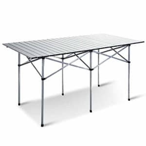 Giantex Folding Camping Table, Portable Picnic Table, Aluminium Patio Table, Roll Up Tabletop with for $83