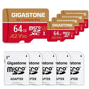 [5-Yrs Free Data Recovery] Gigastone 64GB 5-Pack Micro SD Card, 4K Camera Pro for GoPro, Security for $48