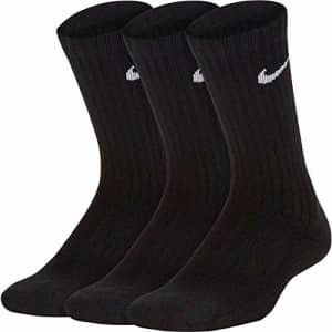 NIKE Kids Performance Cushioned Crew Training Socks (3 Pair) (Black/White, S) for $25