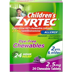 Children's Zyrtec Allergy Dye-Free Chewables 24-Pack for $6.57 via Sub & Save