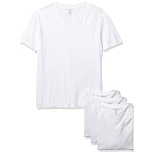 Nautica Men's 4 Pack Cotton V-Neck T-Shirt, White, X-Large for $19
