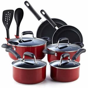 Cook N Home 2601 Stay Cool Handle Pattern 12-Piece Nonstick Cookware Set, Marble Red for $72