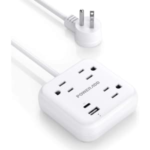 Poweradd 3-Outlet Power Strip w/ USB for $10