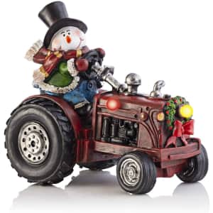 Alpine Corporation Snowman Riding Tractor Statue w/ LED Lights for $42