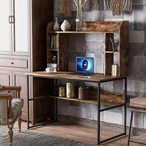 Merax Office Desk with Hutch and Shelf, 47 inch, Large Workstation, Rustic Home Furniture with for $156