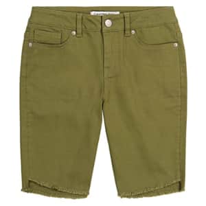 Calvin Klein Girls' Skinny Fit Stretch Denim Bermuda Shorts, Olive/Slant Hem, 8 for $19