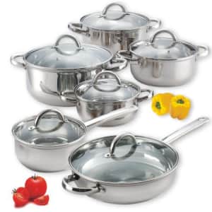 Cook N Home 12-Piece Stainless Steel Cookware Set, Silver for $56 Cook N Home 12-Piece Stainless Steel Cookware Set, Silver for $56