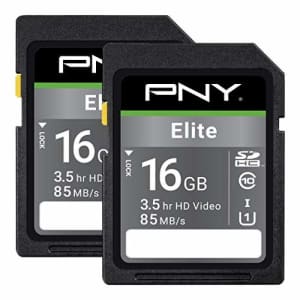 PNY 16GB Elite Class 10 U1 SDHC Flash Memory Card, 2-Pack, up to 85MB/s read speed for $30