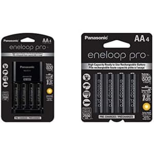 Panasonic eneloop pro Rechargeable Battery Charger Bundle with 4 AA Batteries for $26