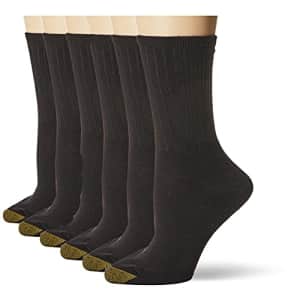 Gold Toe Women's Casual Ribbed Crew Socks, 6-Pairs, Black, Medium for $11