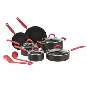 Amazon Basics Hard Anodized Non-Stick 12-Piece Cookware Set, Red - Pots, Pans and Utensils for $77