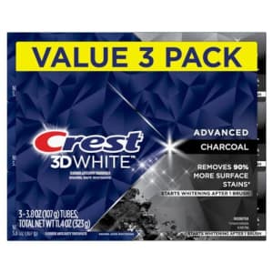 Crest 3D White, Charcoal Whitening Toothpaste, 3.8 Oz (Pack of 3) for $15 Crest 3D White, Charcoal Whitening Toothpaste, 3.8 Oz (Pack of 3) for $15