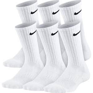 Nike Kids' Everyday Cushion Crew Socks (6 Pairs), White/Black, Medium for $35