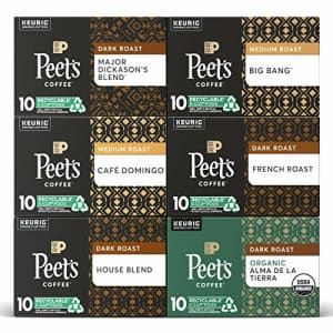 Peet's Peets Coffee, Bestsellers Variety Pack - 60 K-Cup Pods for Keurig Brewers (6 Boxes of 10 K-Cup for $39