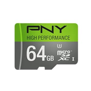 PNY U3 High Performance 64GB High Speed MicroSDXC Class 10 UHS-I, up to 60MB/sec Flash Memory Card for $12