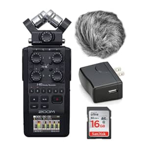 Zoom H6 6-Track Handy Recorder with Universal Windscreen, Power Adapter and Memory Card Bundle (4 for $250