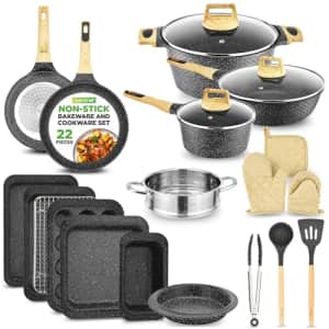 NutriChef 22-Piece Black Marble Non-Stick Cookware and Bakeware Set - Professional Home Kitchen for $144 NutriChef 22-Piece Black Marble Non-Stick Cookware and Bakeware Set - Professional Home Kitchen for $144