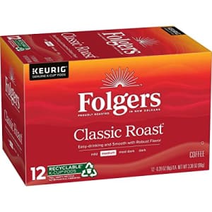 Folgers Classic Roast Medium Roast Coffee, 0.28 Ounce (Pack of 12) for $17
