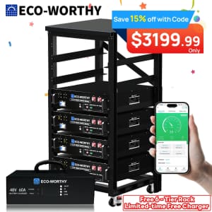 Eco-Worthy 20.48kWh 48V 100AH Server Rack LiFePO4 Lithium Battery 4-Pack for $3,200
