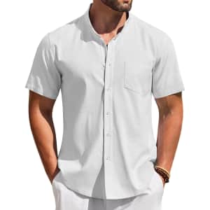 Coofandy Men's Cotton Linen Banded Collar Shirt for $10