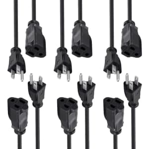 Monoprice 6-Foot 3-Prong Extension Cord 6-Pack for $12
