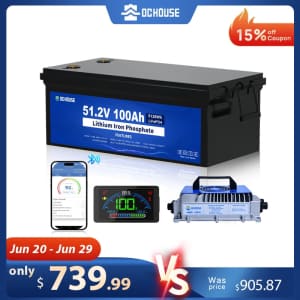 DC House 48V 100AH LiFePO4 Lithium Golf Cart Battery w/ Charger for $739 DC House 48V 100AH LiFePO4 Lithium Golf Cart Battery w/ Charger for $739