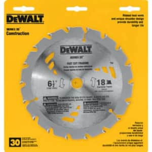 DEWALT DW3161 Series 20 6-1/2-Inch 18 Tooth ATB Thin Kerf Saw Blade with 5/8-Inch Arbor for $10 DEWALT DW3161 Series 20 6-1/2-Inch 18 Tooth ATB Thin Kerf Saw Blade with 5/8-Inch Arbor for $10