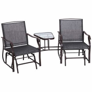 Outsunny Outdoor Glider Chairs with Coffee Table, Patio 2-Seat Rocking Chair Swing Loveseat with for $147