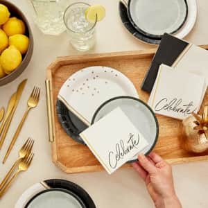 Hallmark Black and Gold Party Supplies (16 Round Dinner Plates, 16 Round Dessert Plates, 16 for $7 Hallmark Black and Gold Party Supplies (16 Round Dinner Plates, 16 Round Dessert Plates, 16 for $7