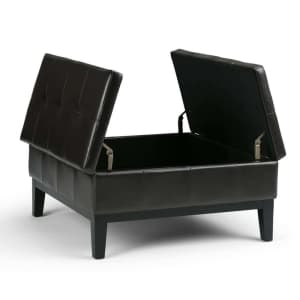 Simpli Home Dover 36" Square Split-Top Storage Ottoman for $232 Simpli Home Dover 36" Square Split-Top Storage Ottoman for $232