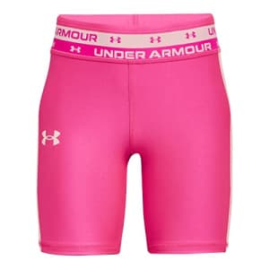 Under Armour Girls' HeatGear Armour Bike Shorts, Electro Pink (695)/Midnight Navy Blue, Youth for $13
