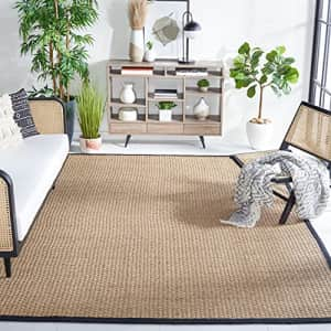 Safavieh Natural Fiber Collection NF114C Border Basketweave Seagrass Area Rug, 6' x 6' Square, Black for $78