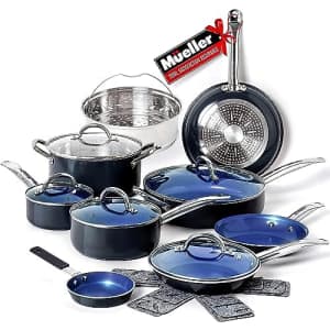 Mueller UltraClad Sapphire Pots and Pans Set Nonstick, 14 Piece Induction Cookware Sets, Aluminum for $130